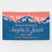 パーソナライズされたの結婚バナーコーラルブルーフローラ 横断幕 (横)