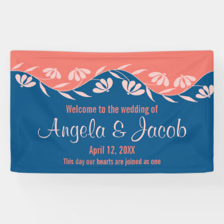 パーソナライズされたの結婚バナーコーラルブルーフローラ 横断幕