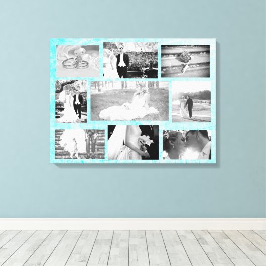 パーソナライズされたの結婚フォトコラージュの壁アートアクア キャンバスプリント (インサイチュ (ウッドフロア))