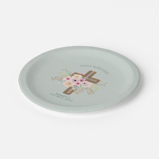パーソナライズされたの結婚フローラ・クロス ペーパープレート (アングル)