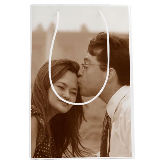 パーソナライズされたの結婚ブライダル婚約写真 ミディアムペーパーバッグ (正面)