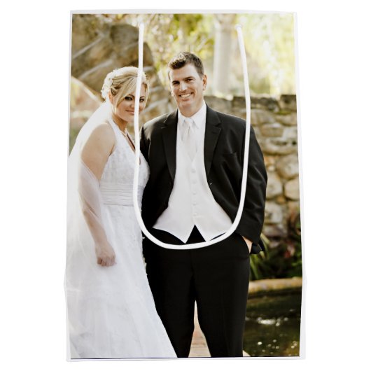 パーソナライズされたの結婚ブライダル婚約写真 ミディアムペーパーバッグ (裏面)