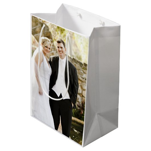 パーソナライズされたの結婚ブライダル婚約写真 ミディアムペーパーバッグ (裏面アングル)