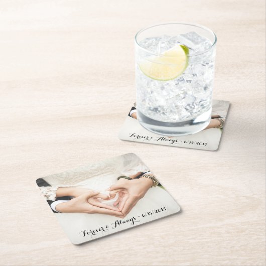 パーソナライズされたの結婚写真は永遠に スクエアペーパーコースター (インサイチュ)