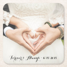 パーソナライズされたの結婚写真は永遠に スクエアペーパーコースター