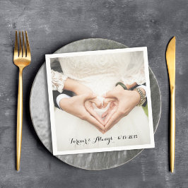 パーソナライズされたの結婚写真は永遠に スタンダードカクテルナプキン