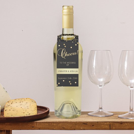 パーソナライズされたの結婚応援ブラック金ゴールド紙吹雪 ボトルネックタグ