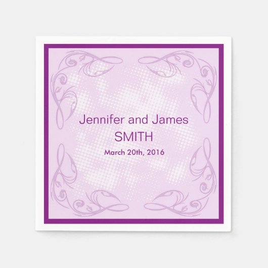 パーソナライズされたの結婚抽象芸術は紫の渦巻き スタンダードカクテルナプキン (正面)