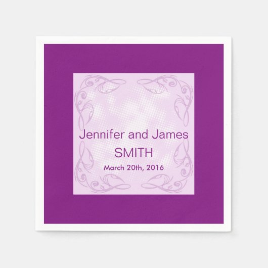 パーソナライズされたの結婚抽象芸術は紫の渦巻き スタンダードカクテルナプキン (正面)