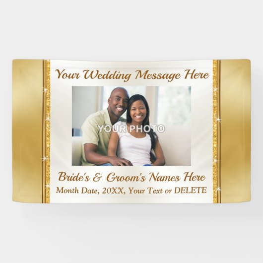 パーソナライズされたの結婚文字と写真のバナー 横断幕 (横)