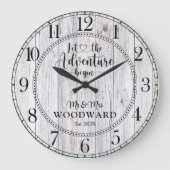 パーソナライズされたの結婚新婚旅行が始まる ラージ壁時計 (正面)