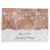 パーソナライズされたの結婚王室の赤面ピンク金ゴールドレース ラージペーパーバッグ (裏面)