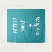 パーソナライズされたの結婚背景ティール（緑がかった色）緑 タペストリー (正面(横))