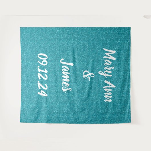 パーソナライズされたの結婚背景ティール（緑がかった色）緑 タペストリー (正面(横))