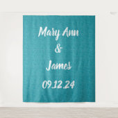 パーソナライズされたの結婚背景ティール（緑がかった色）緑 タペストリー (正面)