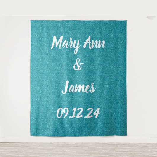 パーソナライズされたの結婚背景ティール（緑がかった色）緑 タペストリー (正面)