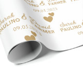 パーソナライズされたの結婚金ゴールドハート ラッピングペーパー (ロールコーナー)