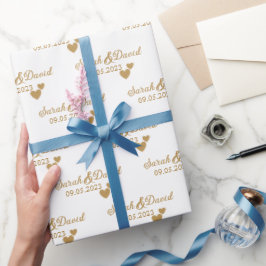 パーソナライズされたの結婚金ゴールドハート ラッピングペーパー