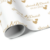 パーソナライズされたの結婚金ゴールドハート ラッピングペーパー (ロールコーナー)