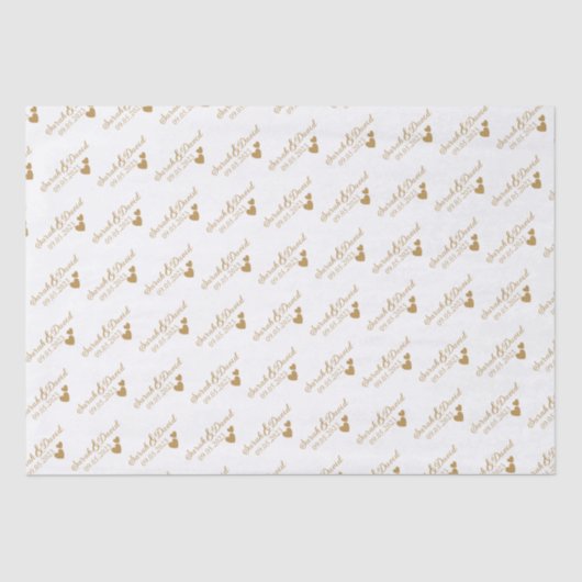 パーソナライズされたの結婚金ゴールドハート 薄葉紙 (正面)