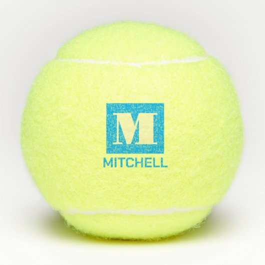 パーソナライズされたはっきりしたエレガントイニシャル名Bright Blue テニスボール (正面)