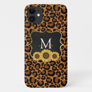 パーソナライズされたひまわり&ヒョウ iPhone 11 ケース