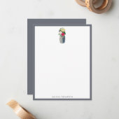 パーソナライズされたほこりっぽい青ヴィンテージ水彩花 ノートカード (正面/裏面インサイチュ)