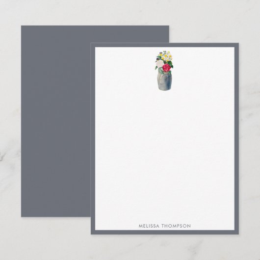 パーソナライズされたほこりっぽい青ヴィンテージ水彩花 ノートカード (正面/裏面)