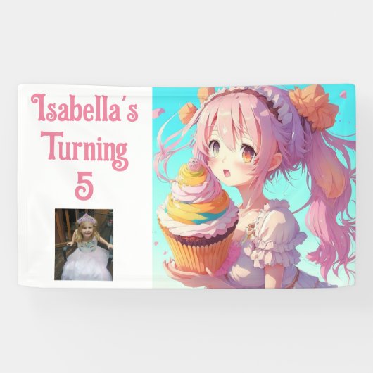 パーソナライズされたアかわいらしニメ女子ピンクとブルー 横断幕 (横)