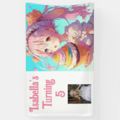 パーソナライズされたアかわいらしニメ女子ピンクとブルー 横断幕 (縦)