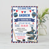 パーソナライズされたアイスホッケー誕生日スポーツパーティー 招待状 (スタンド正面)