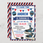 パーソナライズされたアイスホッケー誕生日スポーツパーティー 招待状 (正面/裏面)