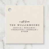 パーソナライズされたアイボリークリーモダンムからのギフト フェイバータグ (正面)