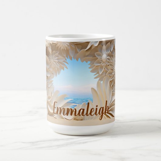 パーソナライズされたアイボリーコースト3Dルックビーチ コーヒーマグカップ (中央)