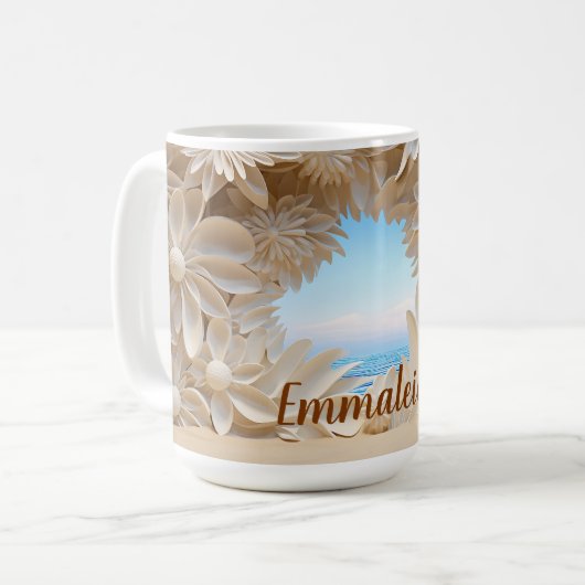 パーソナライズされたアイボリーコースト3Dルックビーチ コーヒーマグカップ (正面左)