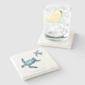 パーソナライズされたアカウミガメのビーチ ストーンコースター (横)