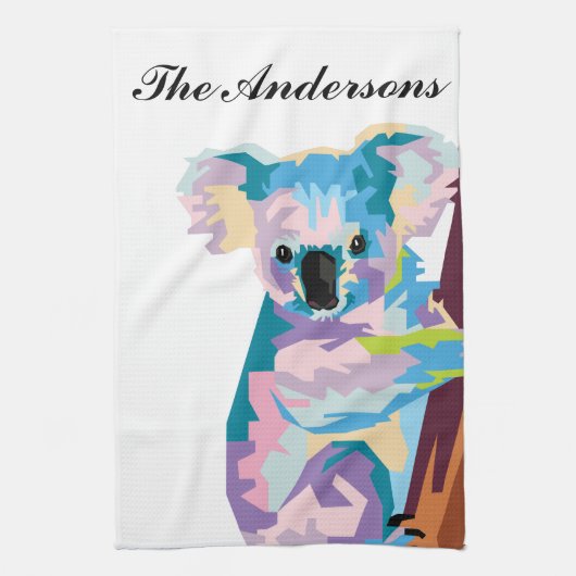 パーソナライズされたアカラフルートコアラ キッチンタオル (縦)