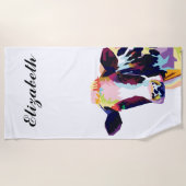 パーソナライズされたアカラフルート・カウ ビーチタオル (正面)