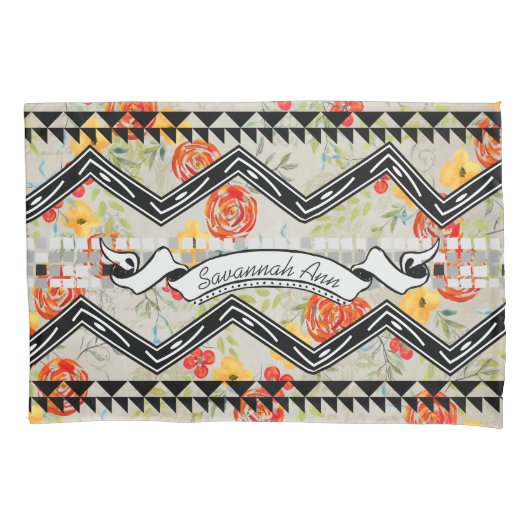 パーソナライズされたアステカフローラ赤とオレンジ 枕カバー (正面)