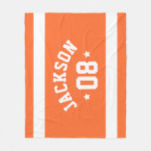 パーソナライズされたアスリート名と数字オレンジ フリースブランケット (正面)