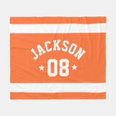 パーソナライズされたアスリート名と数字オレンジ フリースブランケット (正面(横))