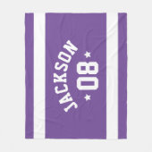 パーソナライズされたアスリート名と数字（紫） フリースブランケット (正面)