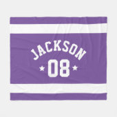 パーソナライズされたアスリート名と数字（紫） フリースブランケット (正面(横))