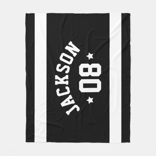 パーソナライズされたアスリート名と数字(黒) フリースブランケット (正面)