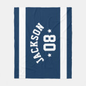 パーソナライズされたアスリート名と番号ネイビーブルー フリースブランケット (正面)