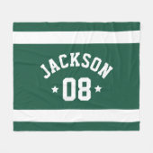 パーソナライズされたアスリート名と番号フォレスト緑 フリースブランケット (正面(横))