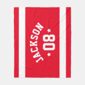 パーソナライズされたアスリート名と赤い数字 フリースブランケット (正面)