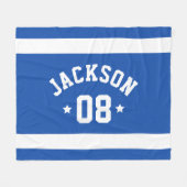 パーソナライズされたアスリート名と青王室の色 フリースブランケット (正面(横))