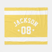 パーソナライズされたアスリート名と黄色 フリースブランケット (正面(横))