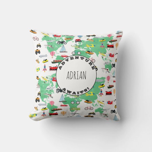パーソナライズされたアドベンチャーワアウェイズワールドマップビークル クッション (正面)